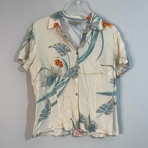 Tori Richard Cream Tropical Print Short-Sleeve Button Front Top